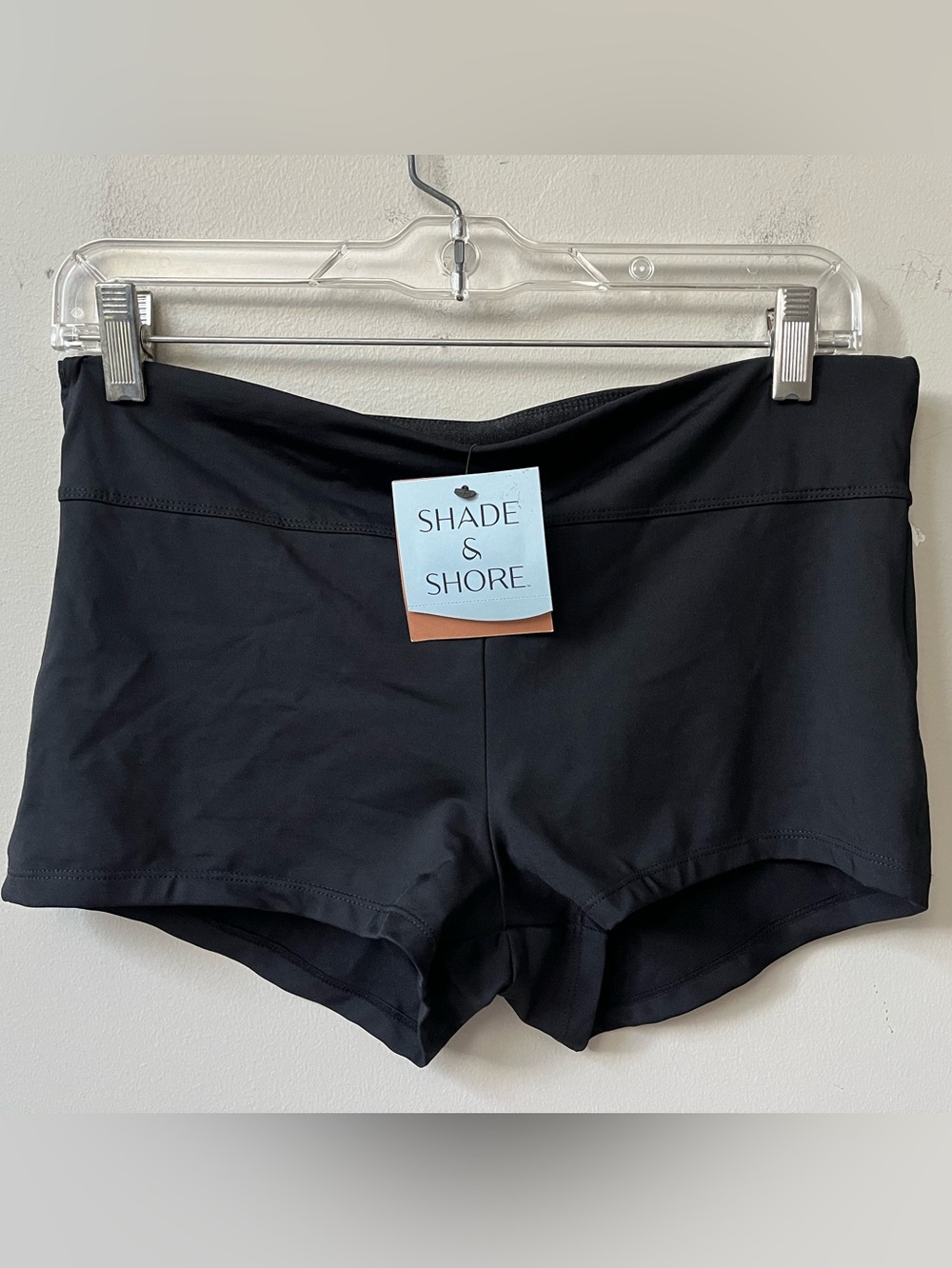 Shade & Shore High Rise Tummy Control Swim Short Bottoms Womens Medium Black NWT